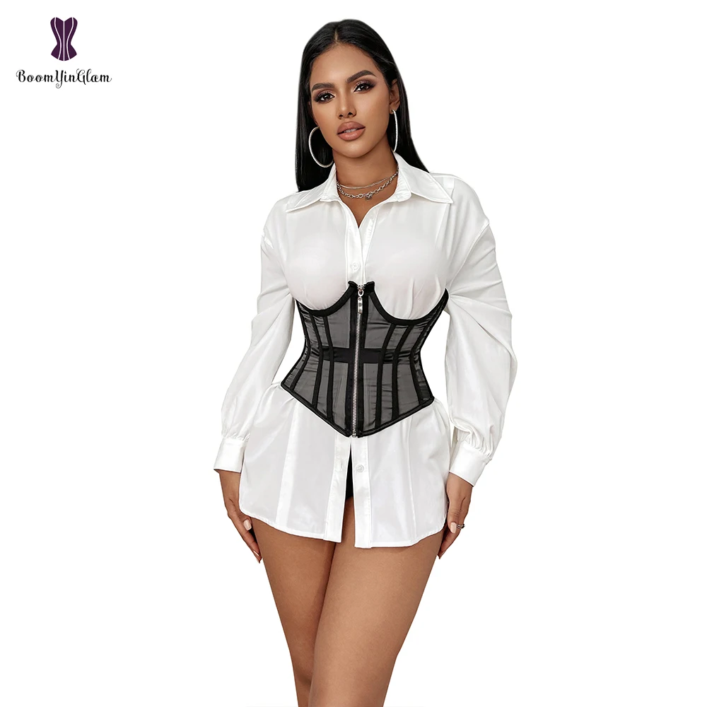 

Breathable Underbust Corset Women Front Zip Curve Shaper Modeling Strap Slimming Bustier Top Girdle