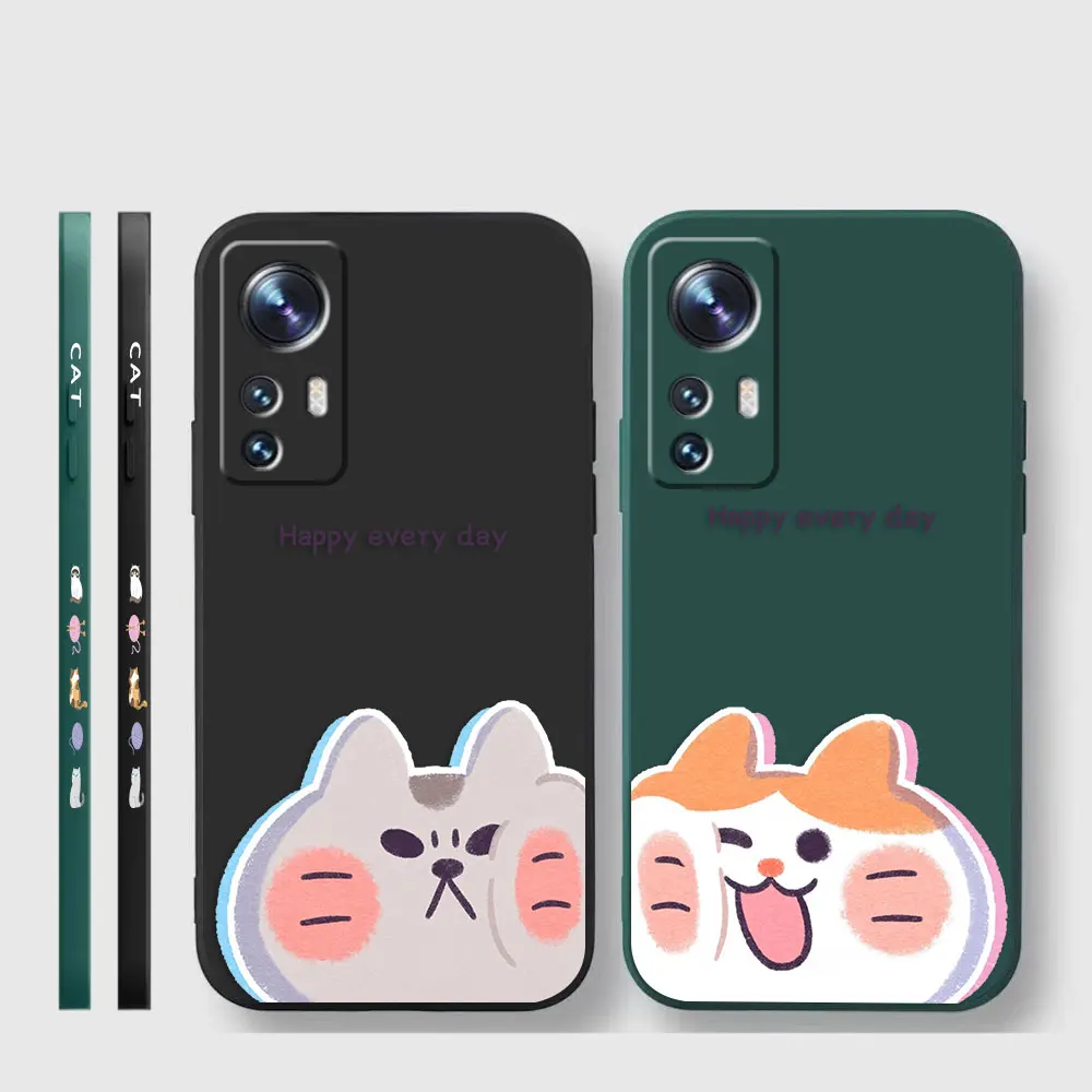 Phone Case For Xiaomi 13 12 12T 12S 11 11T 10S 9 8 Pro Ultra Lite Colour Case Cover Funda Cqoue Shell Capa Happy Cute Couple Cat