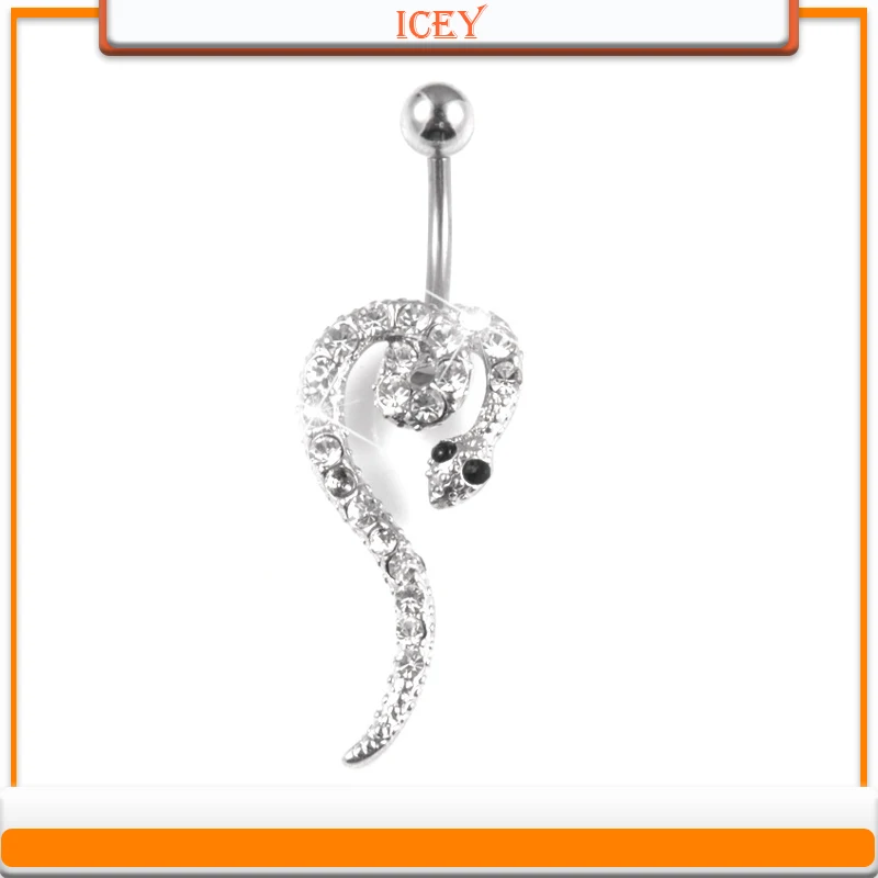 

1pc white snake belly ring crystal navel stud rhinestones belly navel jewelry Stainless steel belly button ring alloy navel bar