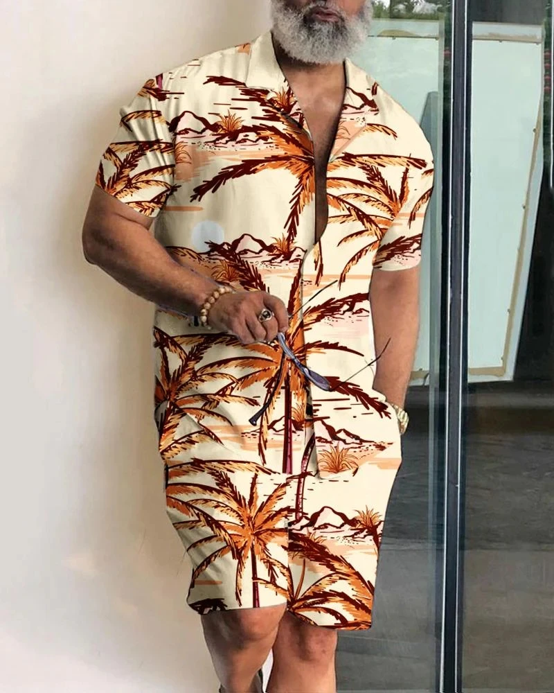New Fashion Men's Hawaiian Shirt Suit Coconut Tree 3D Print Short-sleeved Shirt Shorts Set Summer Casual Beach Men's Suits S-4XL