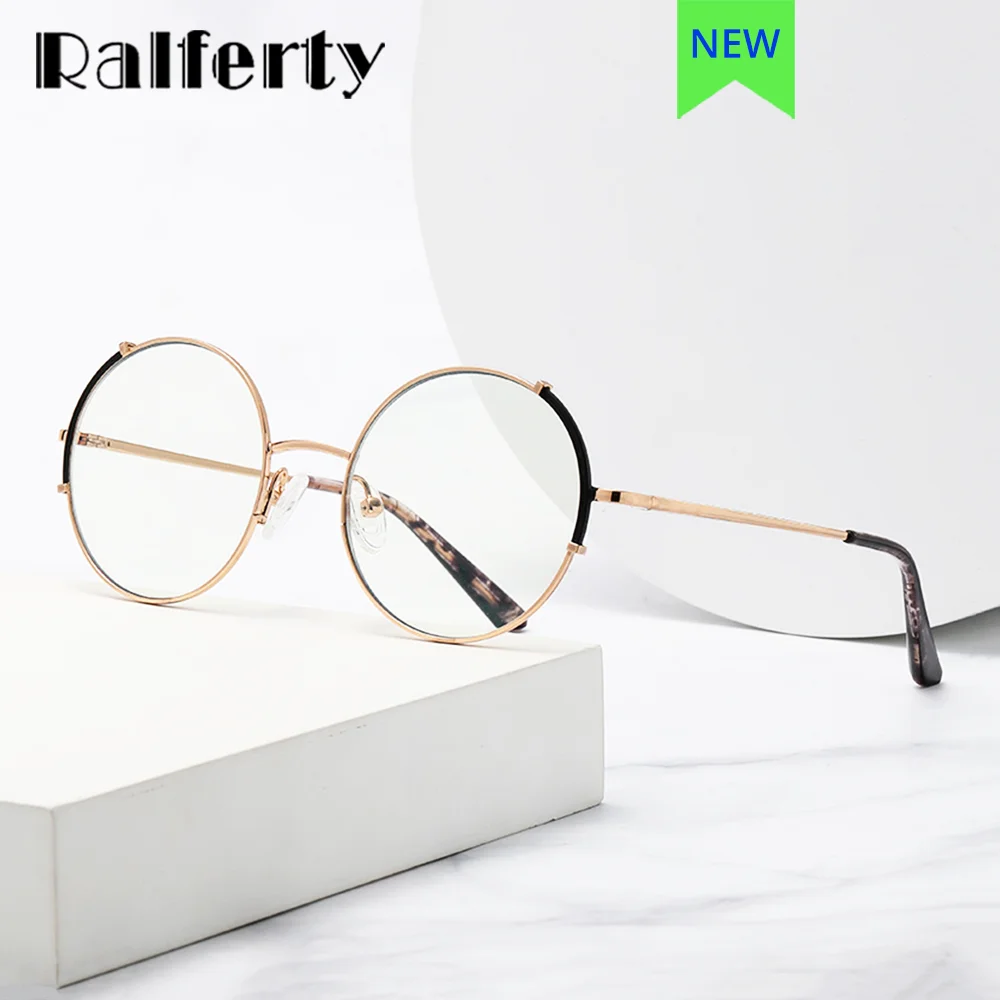 

Ralferty 2023 Oversized Round Eyeglasses Women Anti Blue Light Computer Glasses Big Circle 0 Optic Frame Female Metal Eyeglass