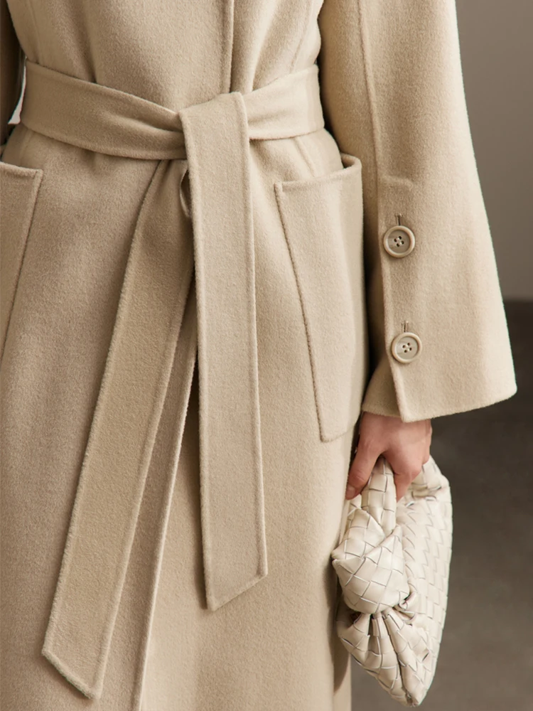 Женское шерстяное пальто AMII в стиле минимализма новинка зимы 2024 дизайнерская