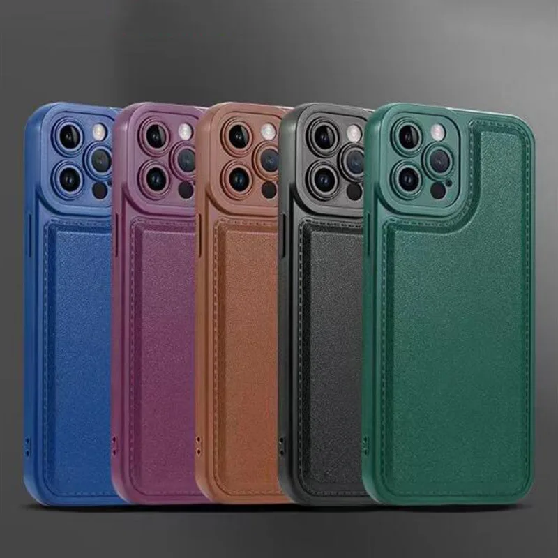 

Luxury Plain Leather Phone Case For iPhone 11 12 13 14 Pro Max 14 Plus Shockproof Soft Back Cover