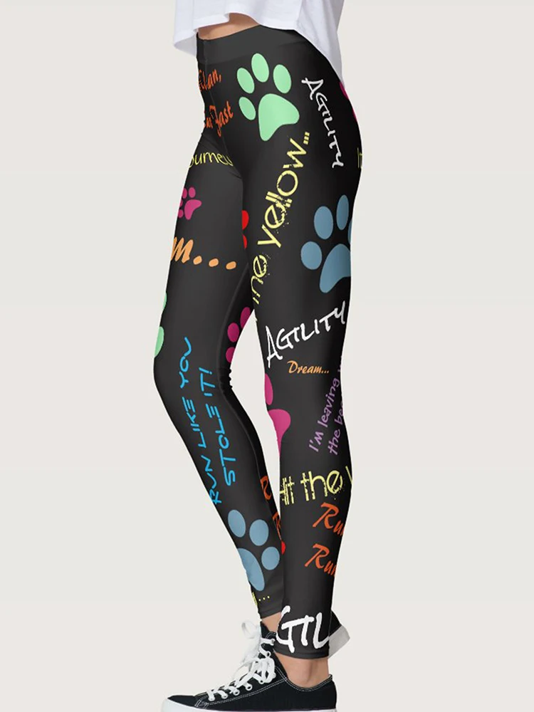 High Waist Long Push Up Tights 2023 New Yoga Pants Women Leggings Fitness Polyester Casual Paw Letter Printed Gym Clothing