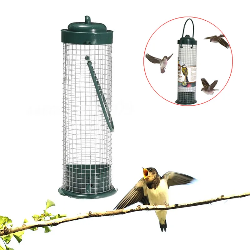 

Green Outdoor Hanging Bird Feeder Plastic Wild Bird Peanut Seed Nut Feeder Hanger Bird Supplies Standing Feeder Tableware