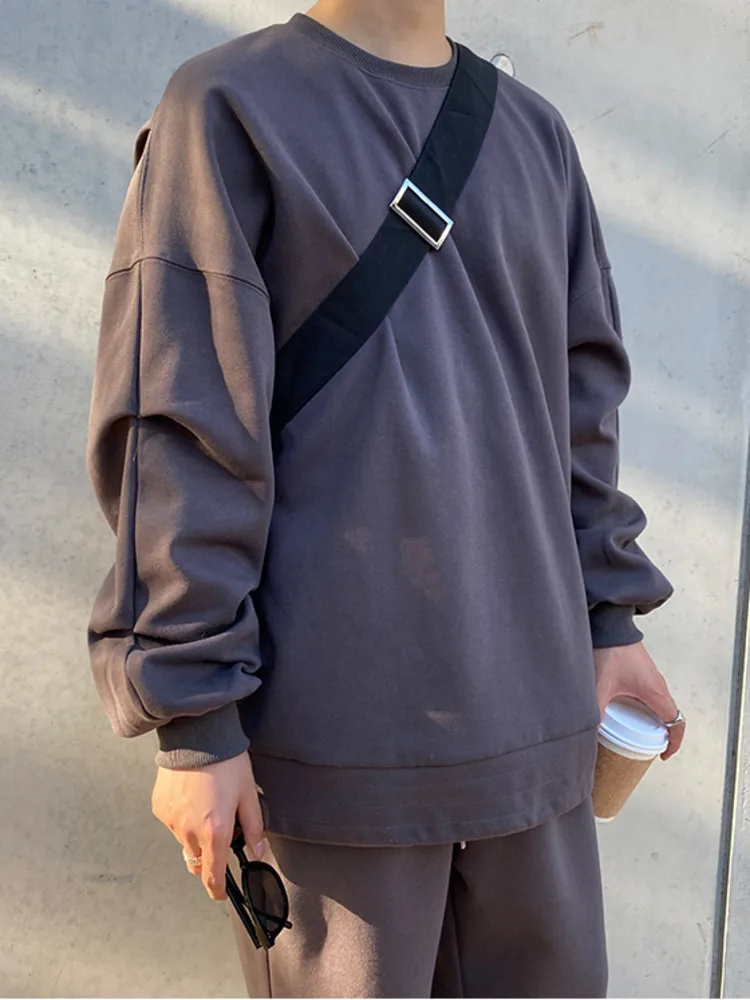 

SYUHGFA Men Clothing 2022 Autumn Pleated Solid Color Sweatshirt Fashion Loose Korea Streetwear Solid Color Sweatshirts Tops