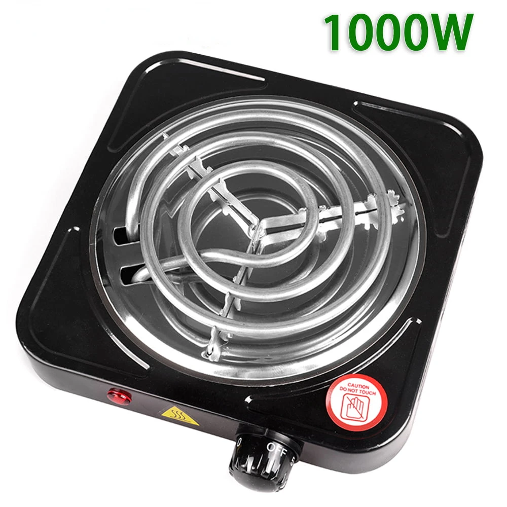Portable 1000W Single  Burner Hot Plate 5 Level Adjustable Temperature 110V Camping Dorm Heating Cooking Stove Stainless Steel