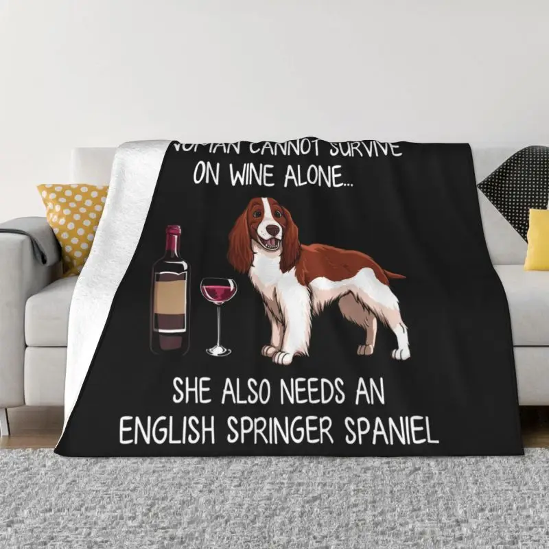 

English Springer Spaniel And Wine Funny Dog Blanket Fleece Spring Warm Flannel Pet Puppy Lover Throw Blankets for Bedding Quilt