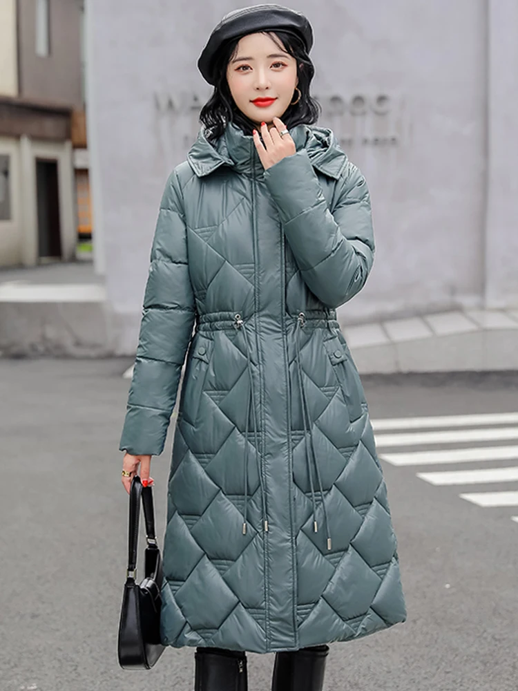 

Plus Size 5XL 6XL 7XL Women Winter Jacket Mom's Middle Aged Warm Hooded Padded Thicken Long Parka Solid Coat Red Black
