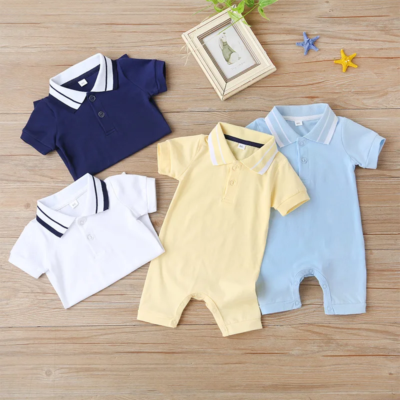 Summer Short-sleeves POLO Collar Solid Tank Rompers Babi Boys One-piece Jumpsuit Newborn Baby Clothes
