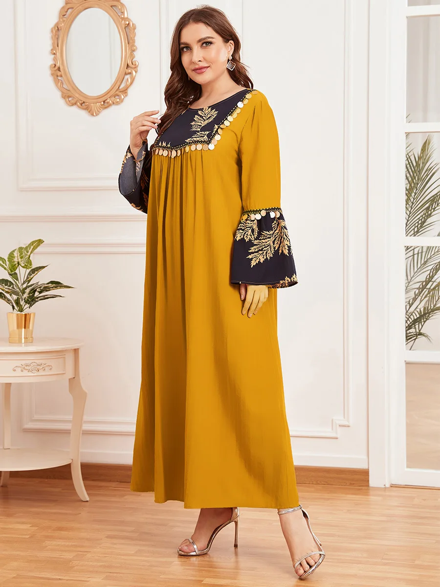 Мусульманское платье с вышивкой Женский турецкий халат Дубая кафтан в