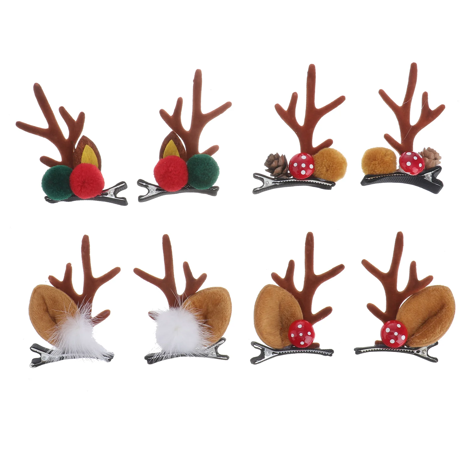 

4 пары рождественских оленей, оленьих рогов, повязка на голову, заколки для волос с ушками оленя, головной убор для девочек, аксессуары для волос для детей