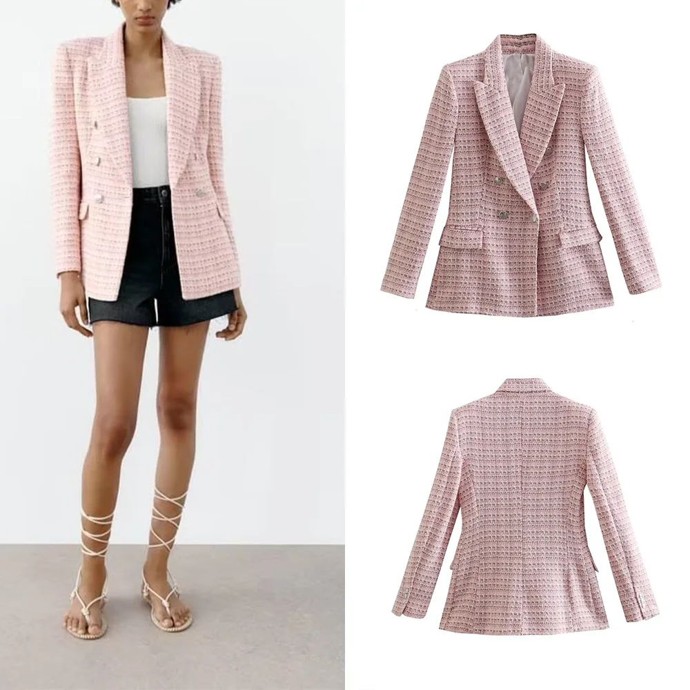 Blazer Spring and Autumn New 2023 Women's Fashion Polo Unique Slim Fit Texture Double Breasted Sports Casual Blazer Coat Top