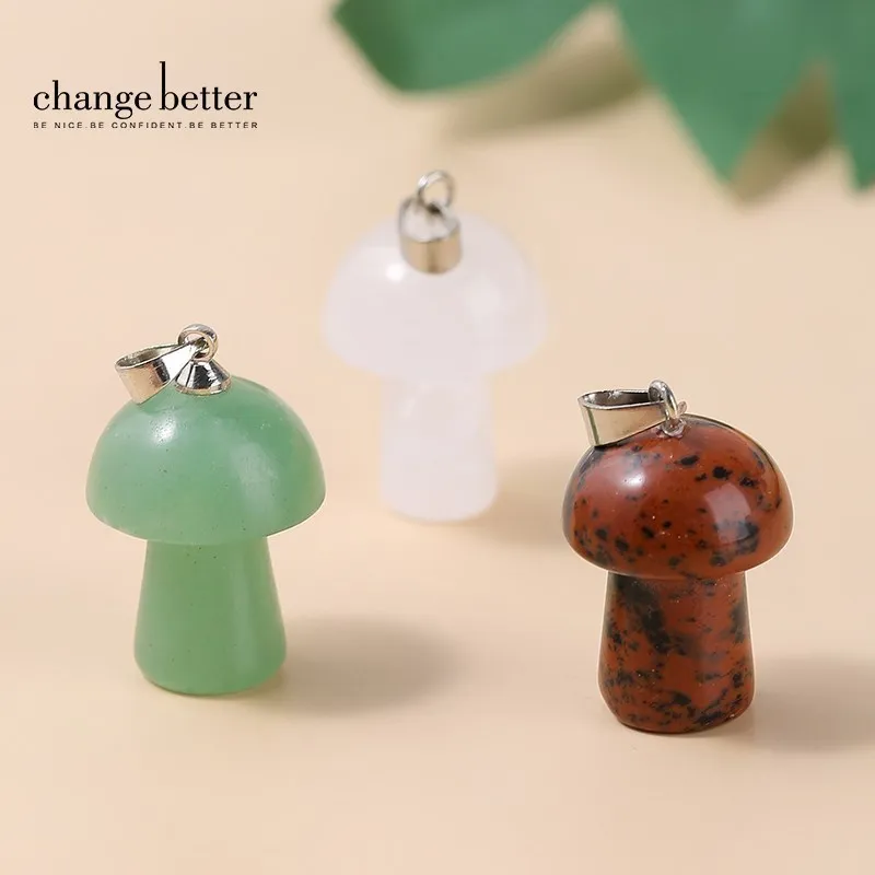 

Change Better Natural Stone Mixed Mushroom Shape Pendant Pink Quartz Green Aventurine for Jewelry Making Necklace Accessory