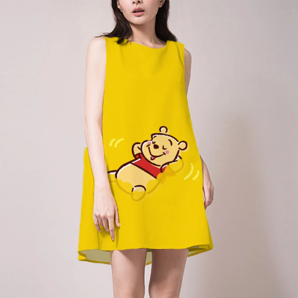 

Disney Winnie the Pooh Dress Women Harajuku Print Cartoon Party Vintage Vestido Sexy Womens Clothing Casual A-line Beach Dress