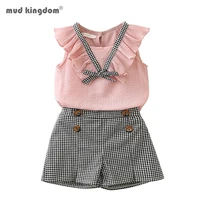 mudkingdom little girls clothes 2pcs sets butterfly sleeve chiffon tank top and plaid shorts outfits for kids clothing summer