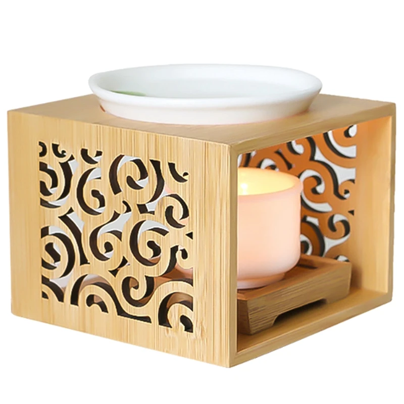 

MLGB Wooden Bamboo Hollow Fragrance Lamp Oil Furnace Aroma Burner Candle Holder Elegant and Attractive Home Office Decoration