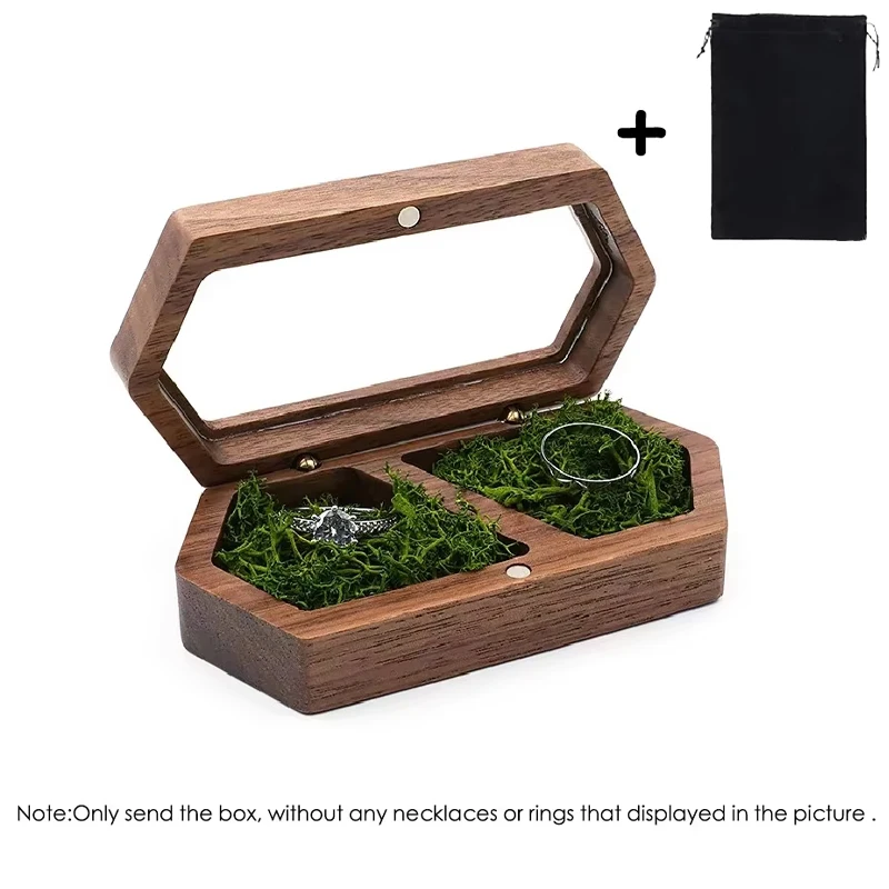

Пустая коробка для хранения ювелирных изделий из орехового дерева, держатель для обручальных и обручальных колец, подарок для пар, невест и жениха, коробка для колец с сумкой