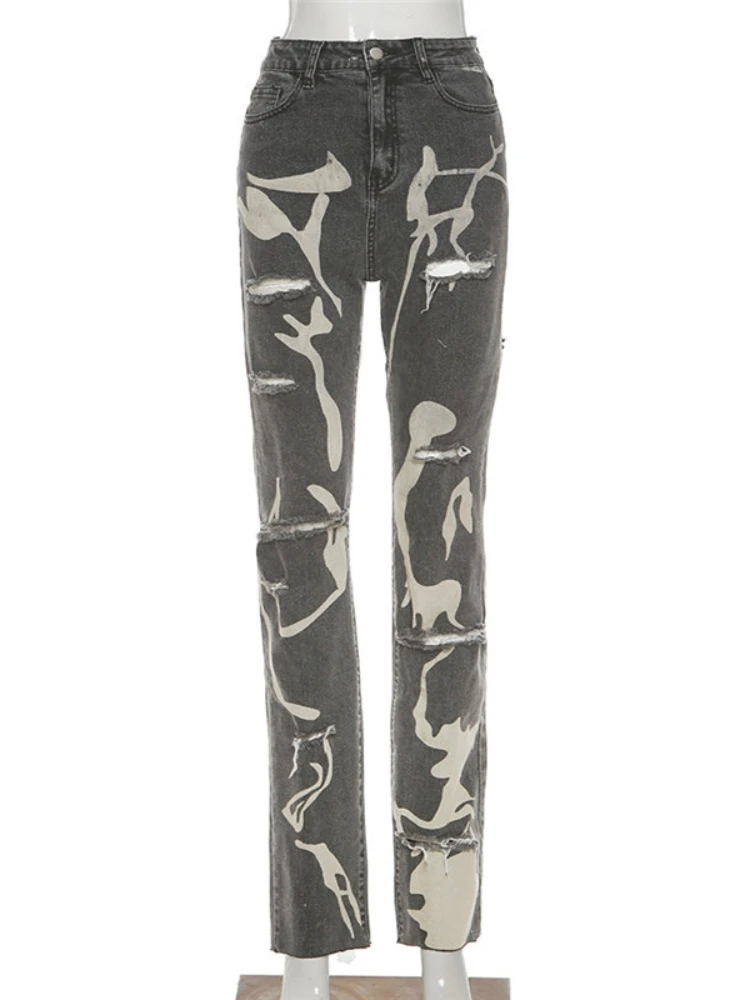 ADAgirl Baggy Jeans Women Streetwear Harajuku Elastic Ripped High Waist Denim Trousers Y2k Vintage Slouchy Female Harlan Pants