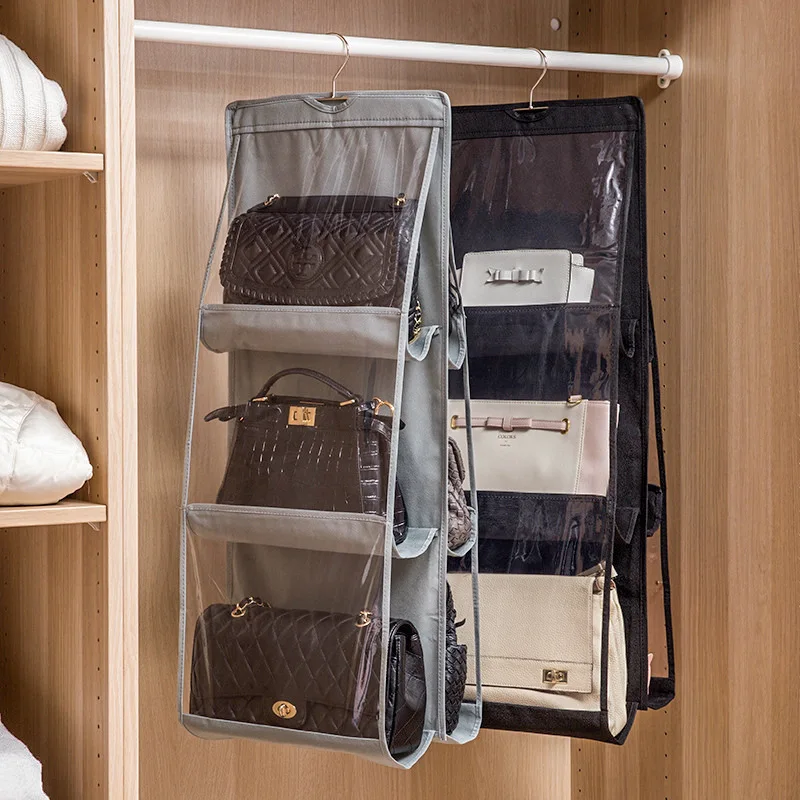 

90x35CM Non-woven Fabric Hanging Storage Bag 6 Pocket Transparent Pocket Double Side Hanging Closet Foldable for Organize