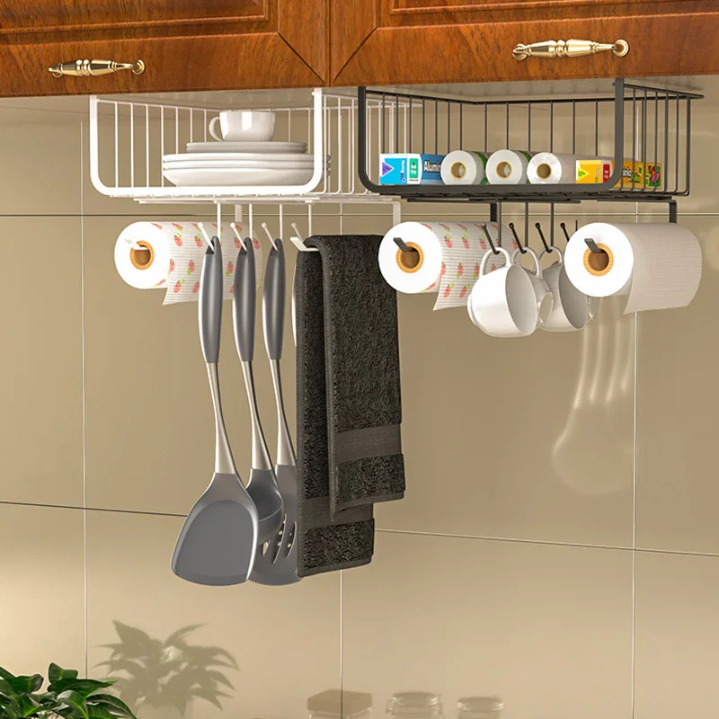 Iron Art Kitchen Storage Rack Cabinet Shelf Desk Under-line Storage Basket Towel Holder Dish Drying Racks Dishcloth Holders