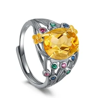italian craft natural topaz ring 925 silver jewelry fashion exquisite light luxury temperament ins popular korean jewelry