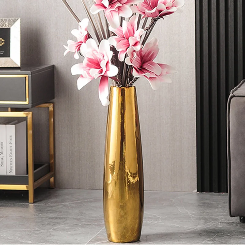 

Nordic Style Gold Ceramic Vase Decoration Home Ikebana Silver Modern Interior Vase Chinese Vase En Ceramique Home Decoration