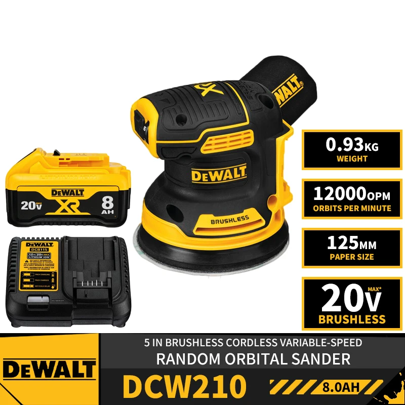 

DEWALT DCW210 5in Brushless Cordless Variable-Speed Random Orbital Sander 20V Lithium Power Tools With Battery Charger