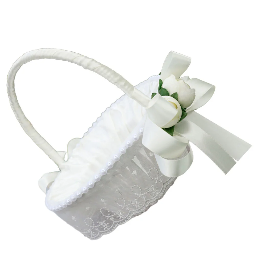 

Flower Girl Basket Wedding Rose Flower Petal Collection Basket Ribbon Basket