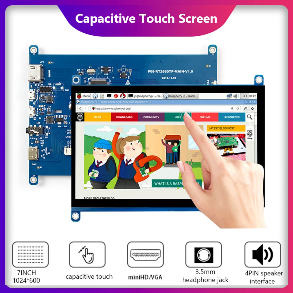 

7-inch IPS/TN Screen Capacitive Touch Monitor Drive-free Computer Secondary Screen for Raspberry Pi 4/3