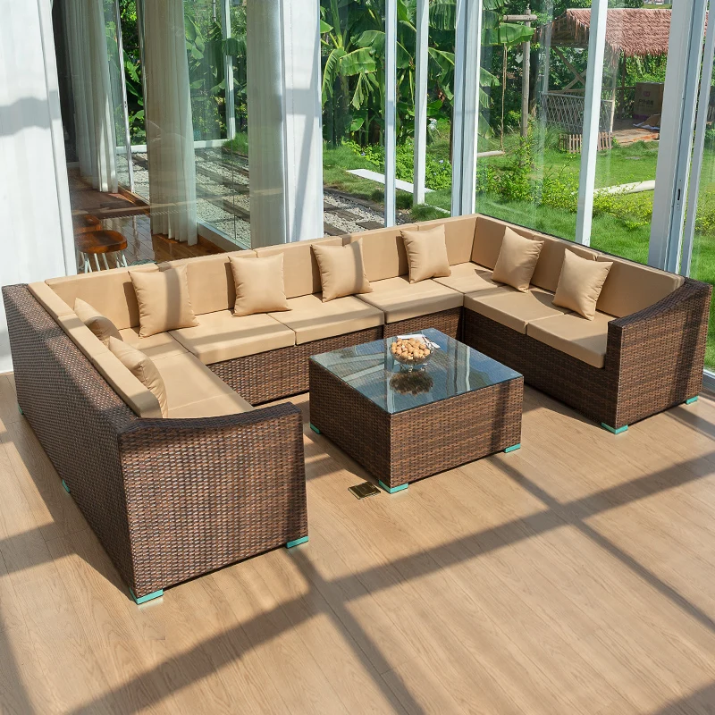 

Outdoor Rattan Sofa Courtyard Home Stay Villa Outdoor Garden Open-air Hotel Terrace Leisure Tea Table Rattan Chair Combination