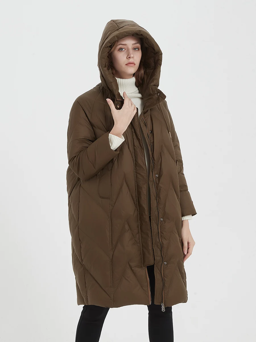 SuyaDream Women Down Coats White Duck Down Fillings Loose Fitting Hooded Quilted Warm Parkas 2022 Fall Winter Trench