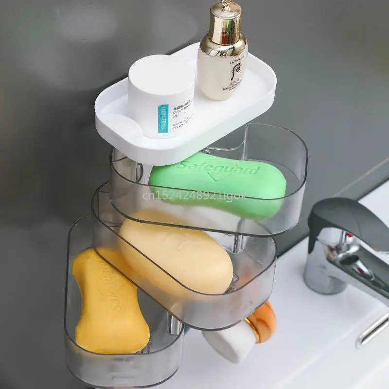 

The New Rotating Soap Box Toilet Soap Rack Free Perforated Wall-mounted Drainable Double Layer Laundry Soap Box