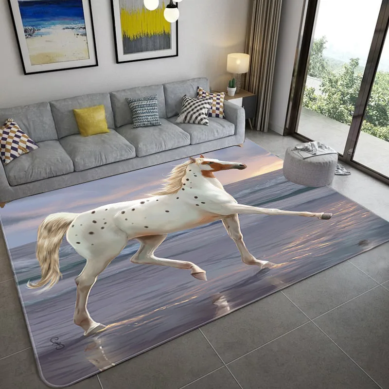 Horse Pattern Large 3D Mat For Living Room Animal Printed Area Rug Bedroom Sponge Bedside Entrance Door Carpet Washable |