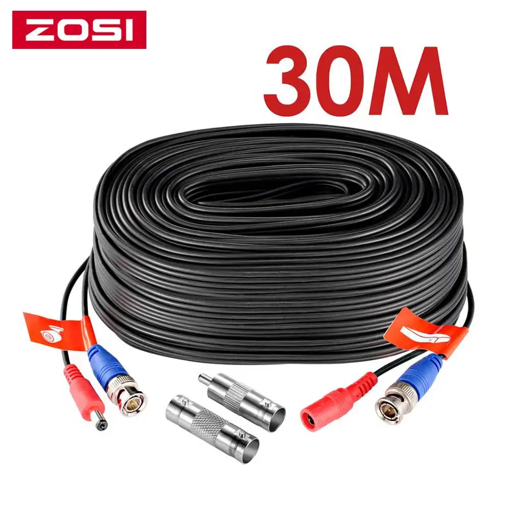 ZOSI 100ft/30M CCTV Cable BNC + DC Plug Cable For CCTV Camera DVR Security Black Surveillance System Accessories