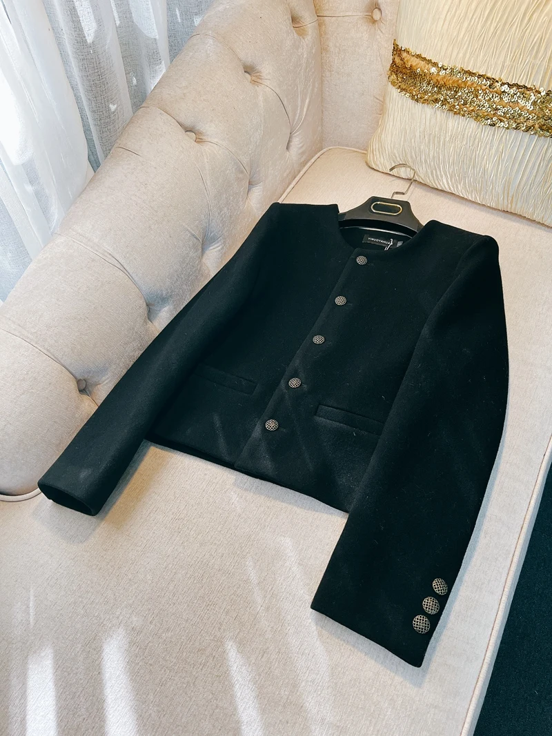 YINUOYAHUAN женское черное шерстяное пальто 2024 зимняя женская элегантная верхняя