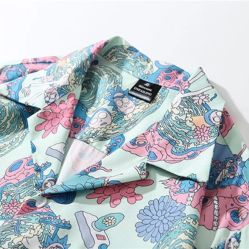 Summer Men Casual Shirts Cartoon Full Printed Shirt Ins Style Male and Female Trendy Celebrity Super Hot Casual Short Sleeve