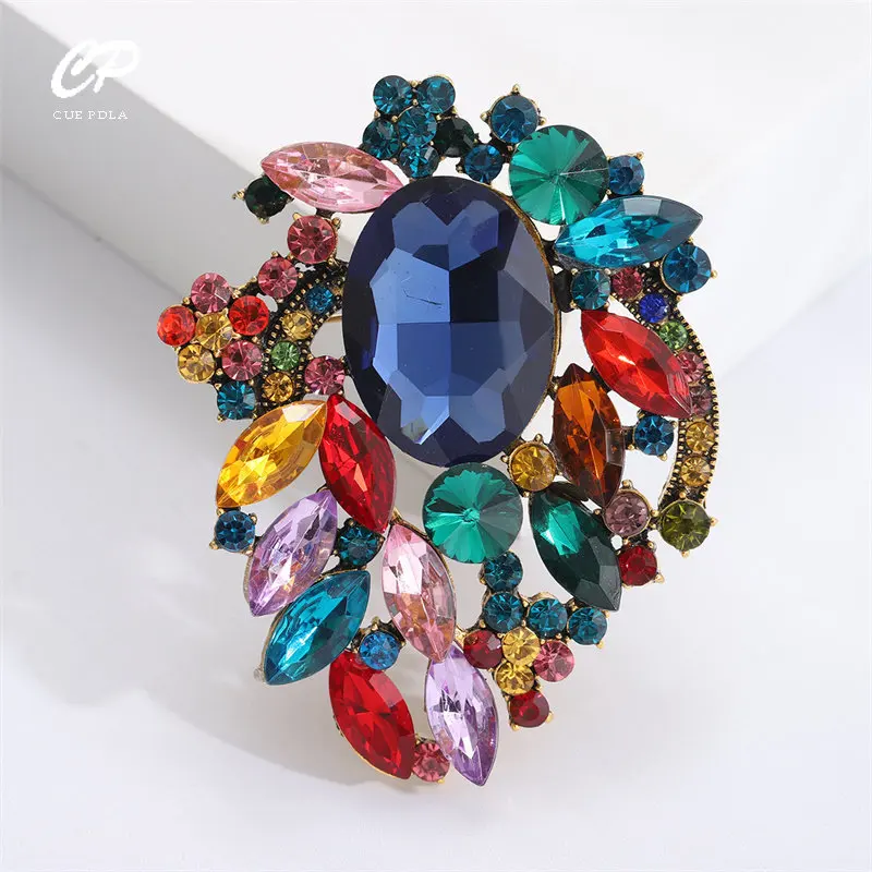 

Retro High-end Color Luxury Rhinestone Crystal Brooch Fashionable and Atmospheric Clothing Women's Corsage Pin Jewelry