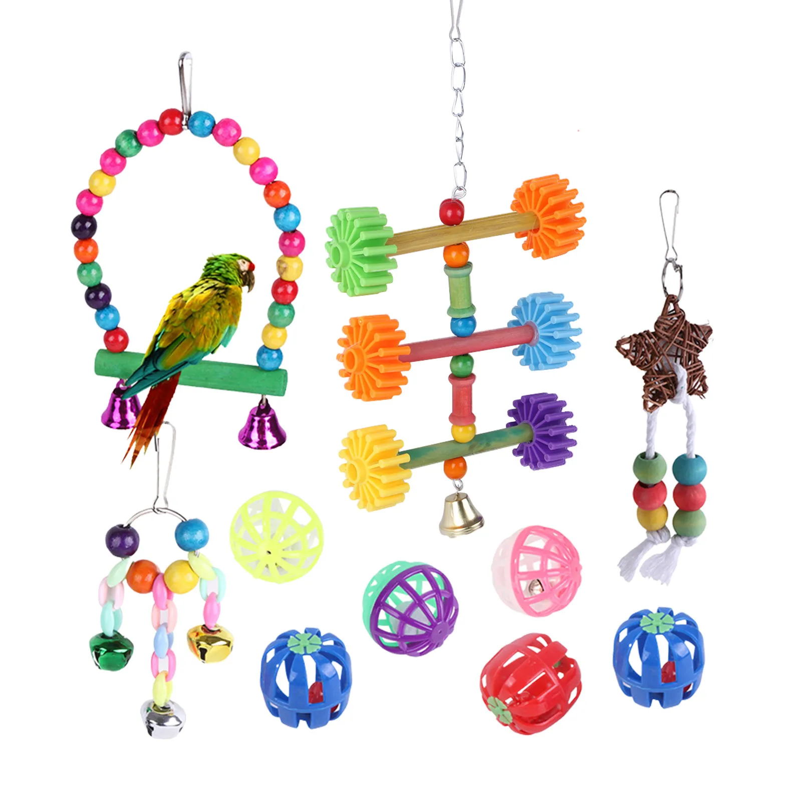 

10PCS Parakeet Toys Small Bird Swing Toys Colorful Parakeet Toys Ladder Swing Bell Toy For Pet Birds Small Parakeets Cockatiels