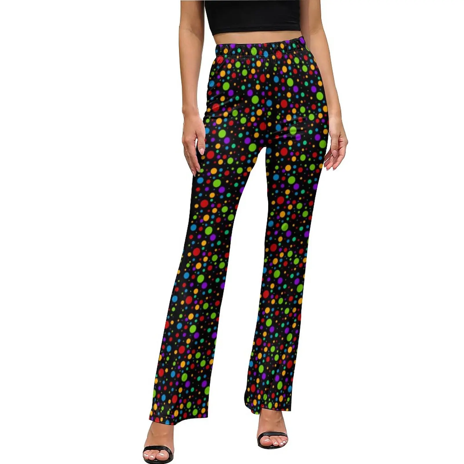 

Polka Dot Rainbow Pants High Waist Retro Print Street Wear Flared Pants Summer Sexy Design Oversize Trousers