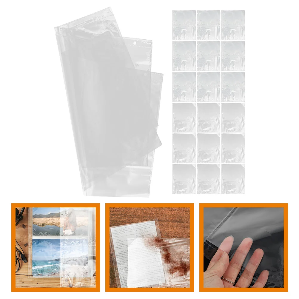 

50 Pcs Photo Book A4 Storage Album Page Four Holes Postcard Pockets Sleeves Convenient Pages Reusable Stable