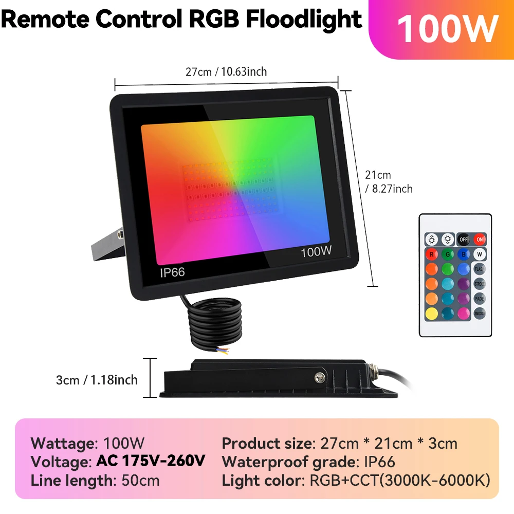 

RGB Прожектор D Алюминий+Закаленное Стекло IP66 2000-82000 Лм 220В