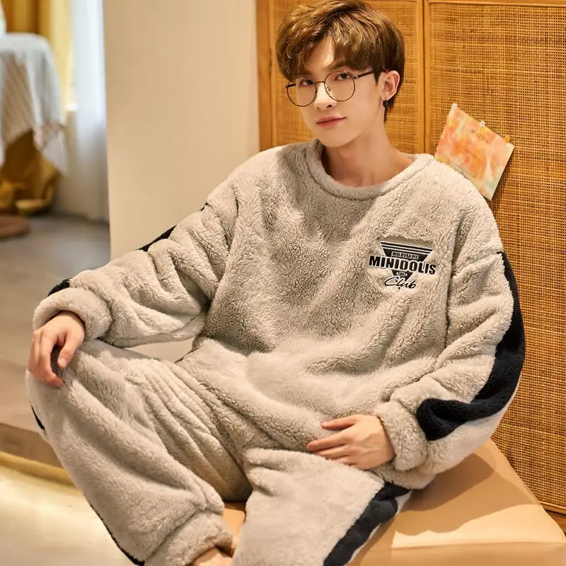 Мужские Роскошные фланелевые пижамные комплекты зимняя очень теплая Пижама