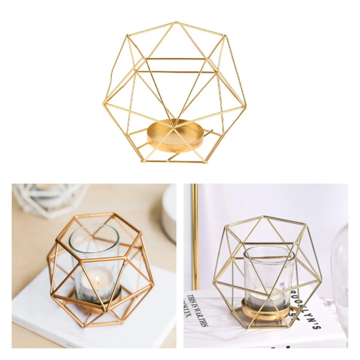 Скандинавский геометрический подсвечник 3D металлический настенный полый