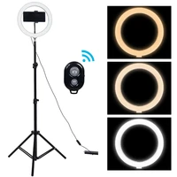 10 selfie ring light with tripod photography round ring lamp led lights dimmable ringlight for youtube makeup live video stream