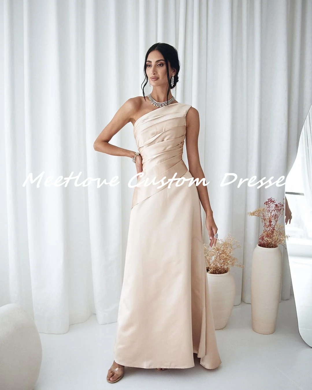 Фото Meetlove на заказ розовое платье трапециевидной формы без бретелек на молнии De Soiree Femmes Роскошное вечернее платье в Дубае 2024, платья для торжественных случаев №2