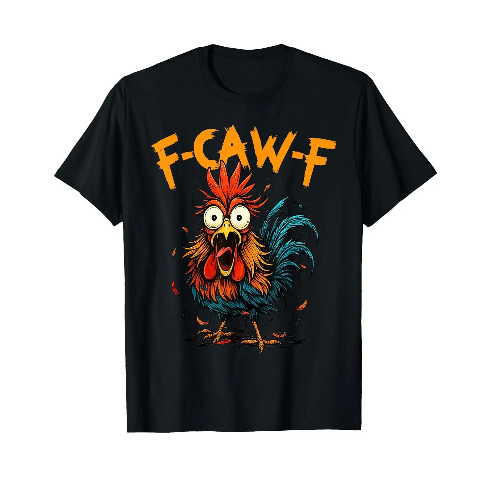 Фото Футболка с забавным принтом курицы и петуха FCAW, винтажная, мягкая, повседневная, с эффектом потертости, для офиса и на каждый день, эластичная №1
