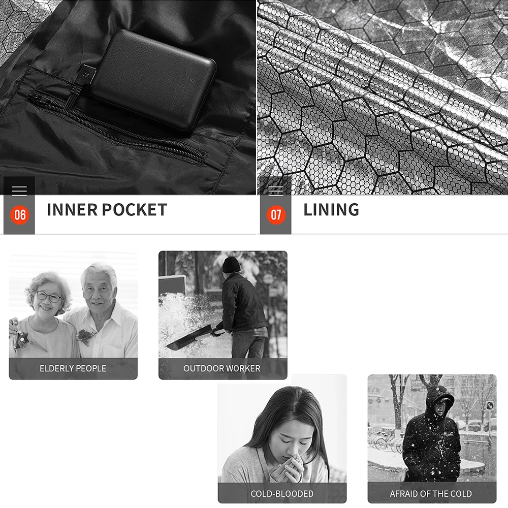 1x Unisex USB Electric Heating Jacket 15 Zone Electric Heating Cotton Clothing Thickening Warm Outdoor Hunting Warm Clothes