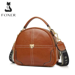 Женская сумка через плечо FOXER, черная маленькая роскошная сумка-мессенджер из мягкой воловьей кожи, с 2 ремешками, 2019