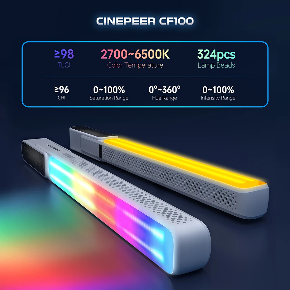 Фото CINEPEER CF100 100 Вт RGB Light Stick 2700K-6500K Ручной светодиодный светильник для видеосъемки Vlog Live Stream Photography №3